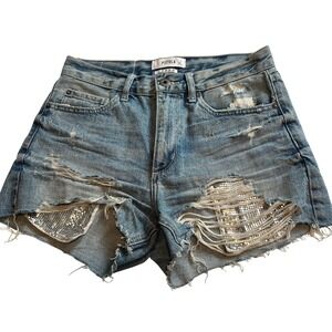Pistola Womens 26 Denim Shorts Ace High Rise 90s Cut Off Silver Sequin Pocket